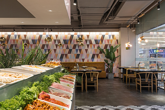 200平米自助烤肉店鋪，取餐區裝修效果