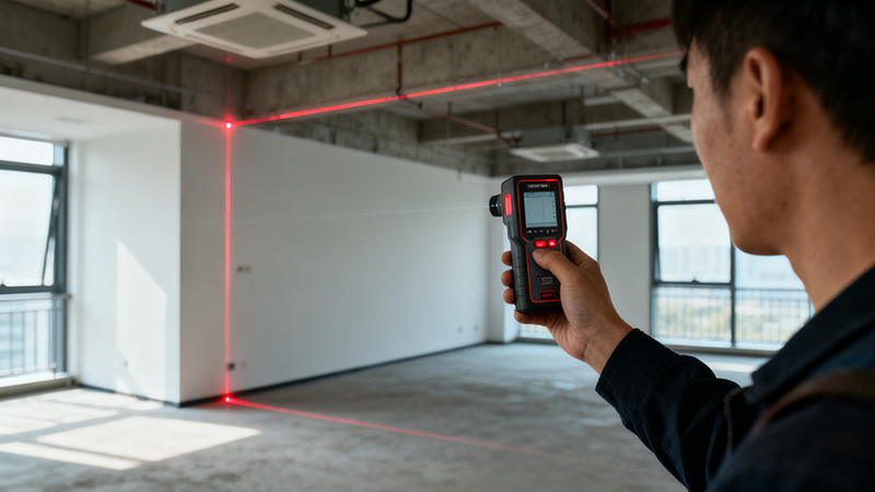 對辦公室裝修的區(qū)域進(jìn)行尺寸測量